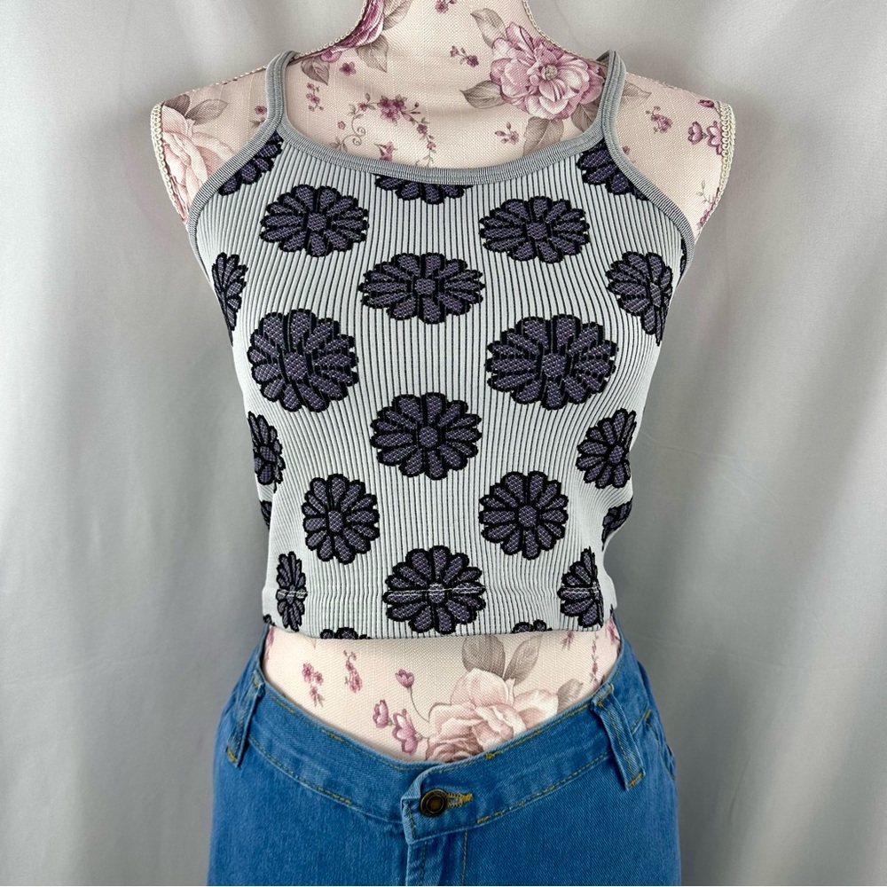 90s/Y2K-Style Floral Crop Tank Top Activewear Purple Racer Back Aura Size M/L‎